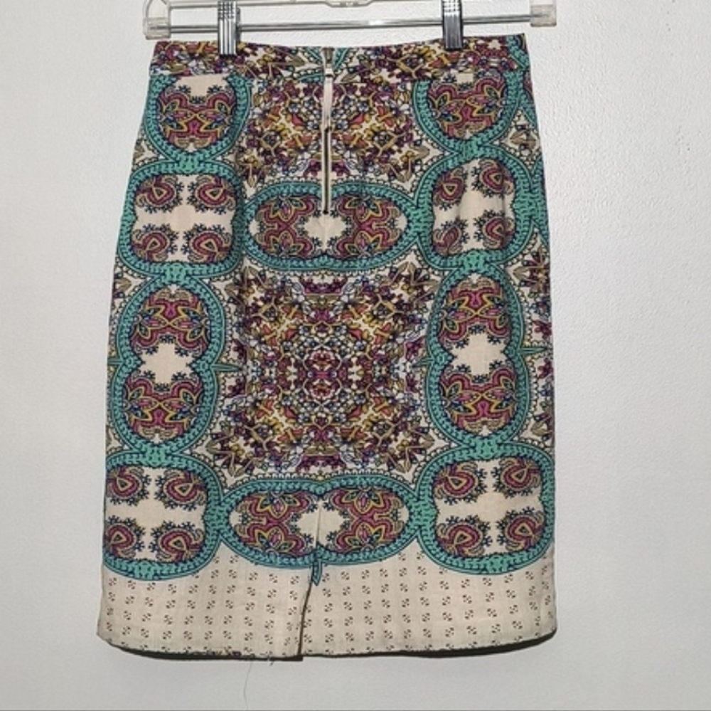 🔥Maeve Anthro. Manolya Multicolor Pattern Linen Blend Women's Pencil Skirt Sz-0 - Picture 2 of 8